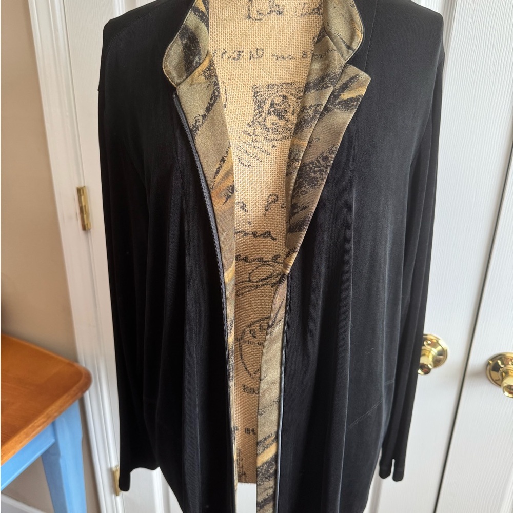 Chico's Black and Gold Blazer with Intricate Design